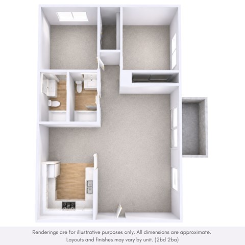 Floor plan for 2 beds, 2 baths, 1000 sqft